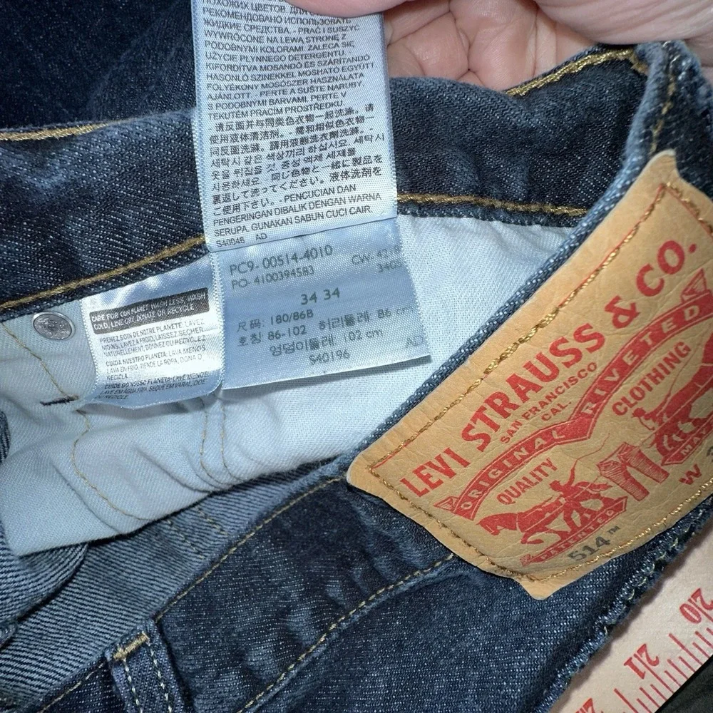Levis 514 Jeans‎ Mens 34x34 Blue Denim Straight Leg Classic 5 Pocket R Tab Rare